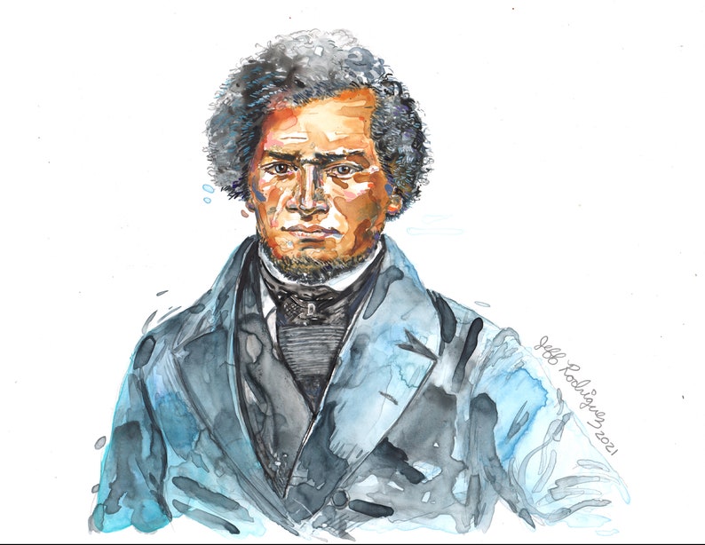 Watercolor historical portrait painting of Frederick Douglass
