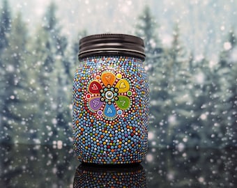 Stash jar: hand painted glass jar with lid blue