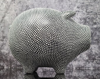 Piggy: hand painted piggy figurine Black and White