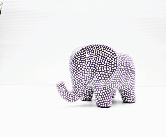 Elephant succulent planter: hand painted ceramic elephant planter purple and white dots