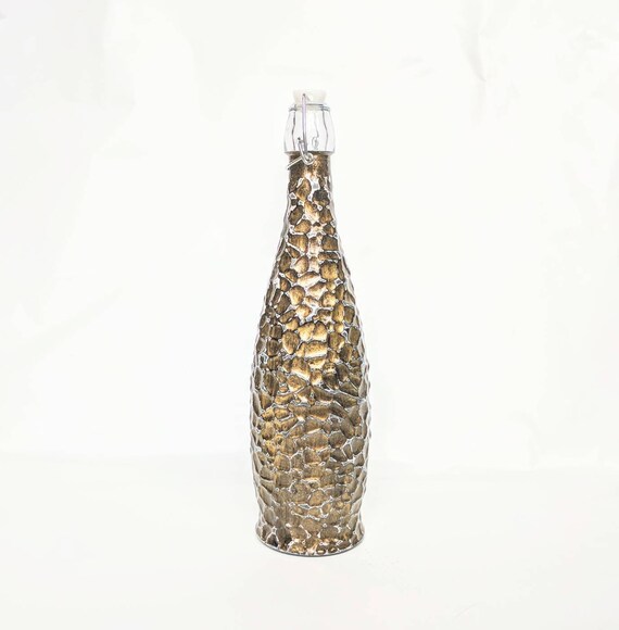 Water bottle Black and gold glass bottle hand painted water bottle 34 oz. glacier bottle with wire bail lid