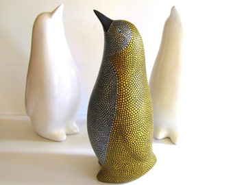Penguin: Gold and Silver Hand Painted Penguin Figurine Resin poly Penguin figurine Gold and silver dotted