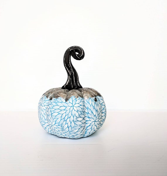 Pumpkin Hand painted pumpkin gothic pumpkin blue black and silver