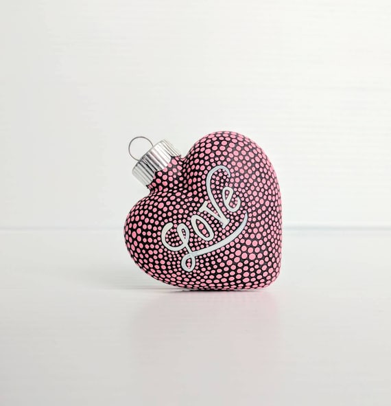 Love: hand painted glass heart ornament pink and white hand painted glass heart valentine hearts