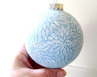 Winter Wonderland: Large Blue and White Painted Glass Ornament