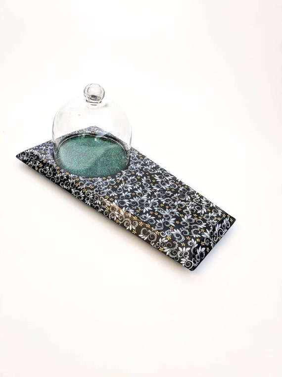 Cheese board platter hand painted serving platter cheese tray with glass dome