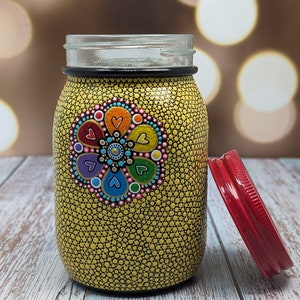 Stash Jar: hand painted glass jar with lid yellow image 9