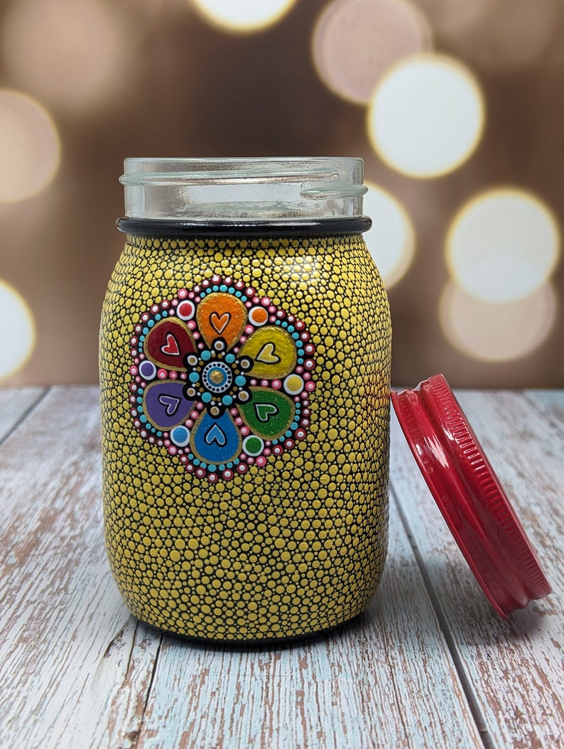 Stash Jar: hand painted glass jar with lid yellow image 9