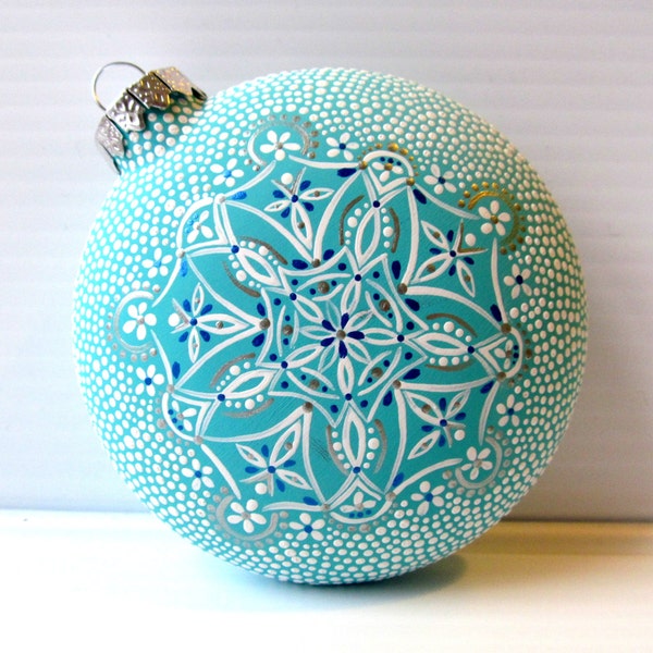 Blue and White Winter Wonderland Hand Painted  Glass Christmas Ornament