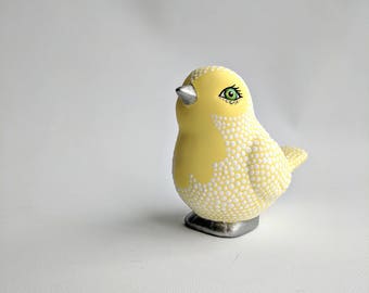 yellow and White Hand painted ceramic Bird painted bird spring birdies