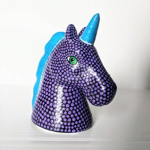 Purple and blue Unicorn small unicorn head figurine. image 4