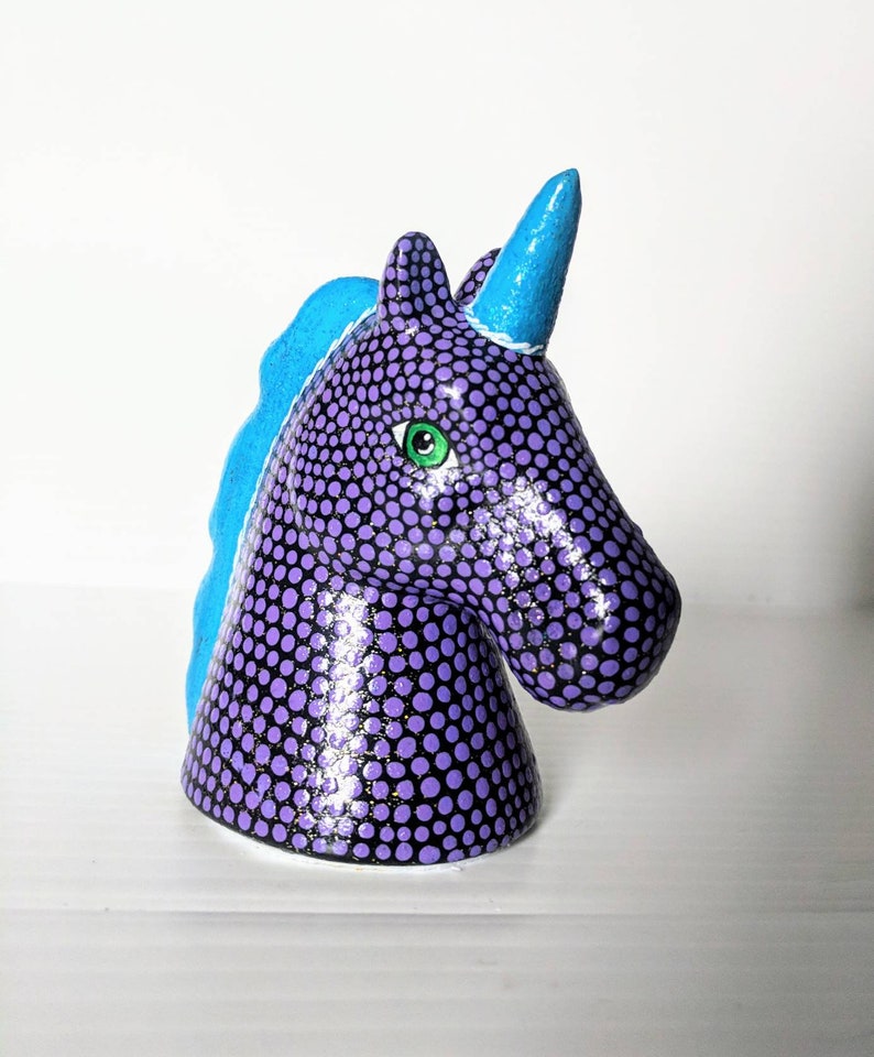 Purple and blue Unicorn small unicorn head figurine. image 4