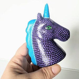 Purple and blue Unicorn small unicorn head figurine. image 3