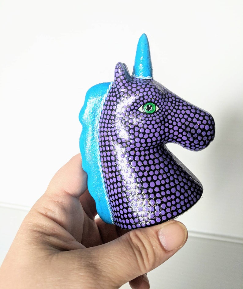 Purple and blue Unicorn small unicorn head figurine. image 3