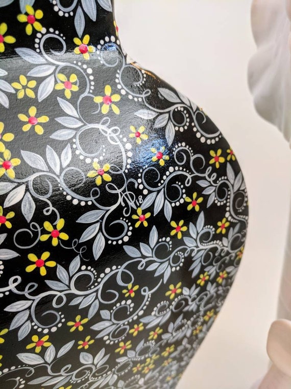 Vase hand painted tall vase Black floral vase