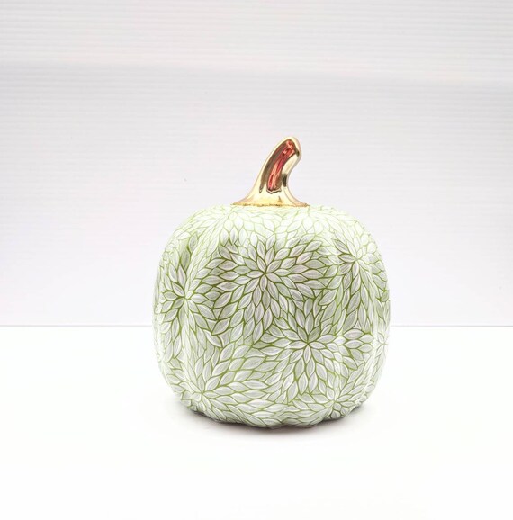 Pumpkin: green and white ceramic pumpkin hand painted pumpkins
