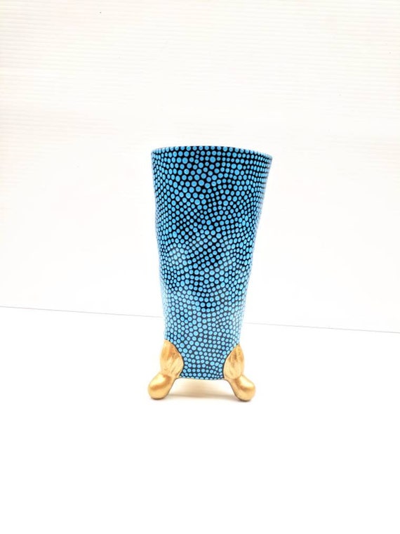 Vase: Black blue and gold vase small vase with claw feet