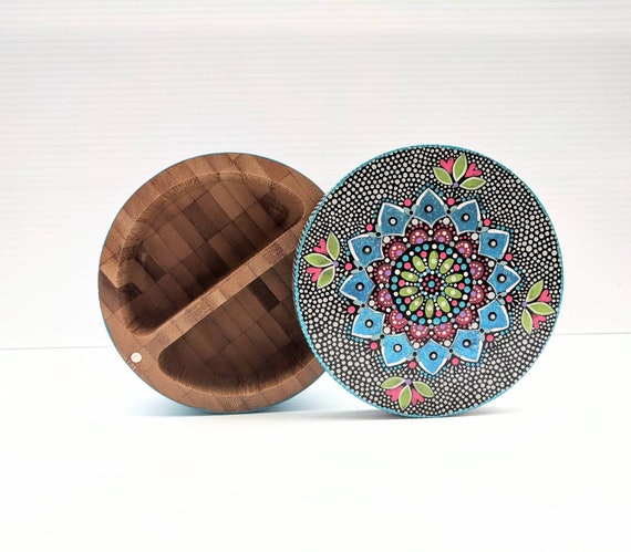 Salt cellar: large hand painted bamboo salt cellar