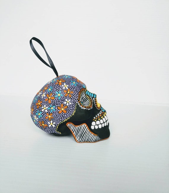 Skull ornament: hand painted shatterproof skull ornament sugar skull