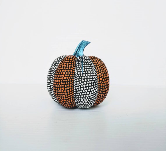 Pumpkin hand painted pumpkin orange white and metallic blue resin pumpkin small pumpkin gourd