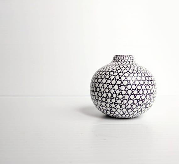 Bud vase hand painted ceramic bud vase plum purple with white dots