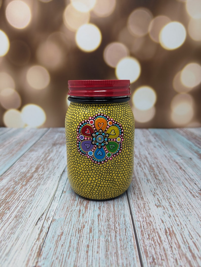 Stash Jar: hand painted glass jar with lid yellow image 4