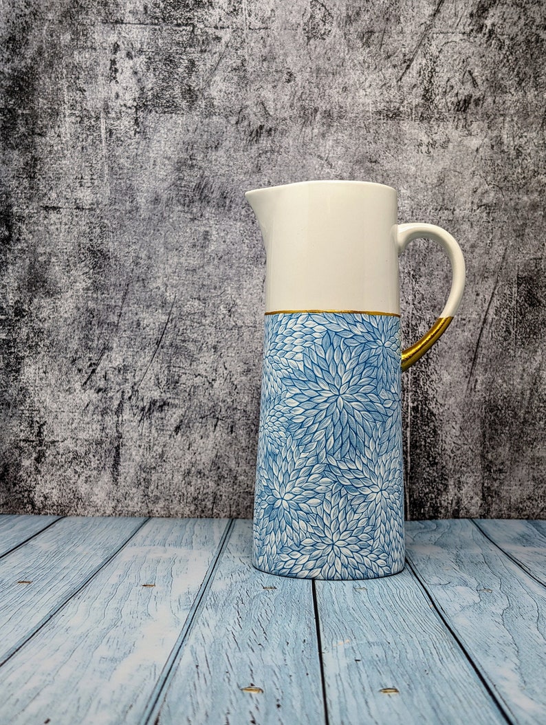 Elegant Pitcher hand painted blue and white image 1