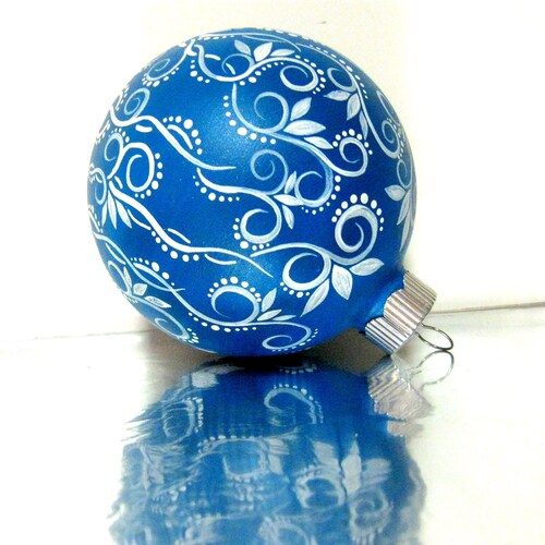 Christmas Ornament Red and White Ornament Hand Painted Medium Etsy