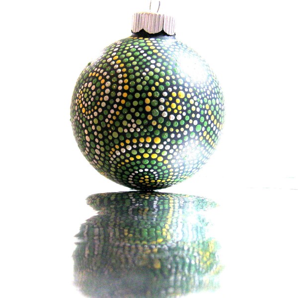 Hand Painted Hollow Glass Ornament Green and Yellow