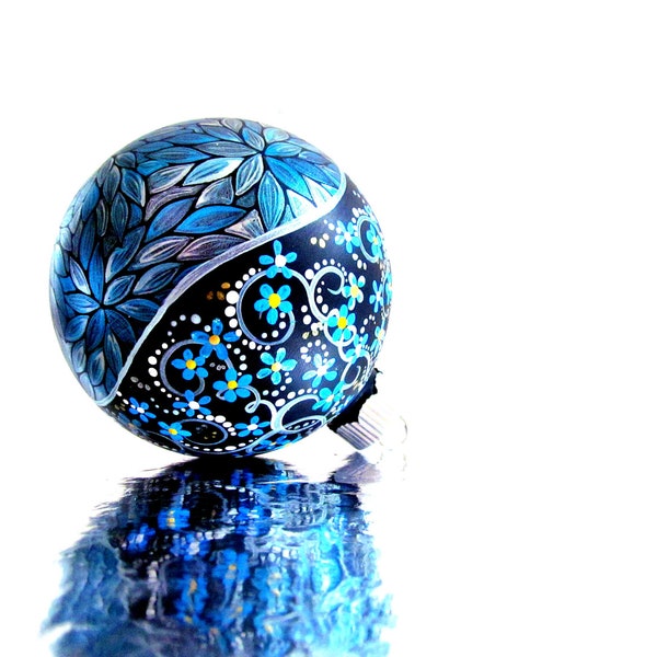 Blue Christmas Metallic Blue: Hand painted Christmas Ornament Blue and silver