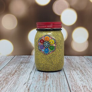 Stash Jar: hand painted glass jar with lid yellow image 2