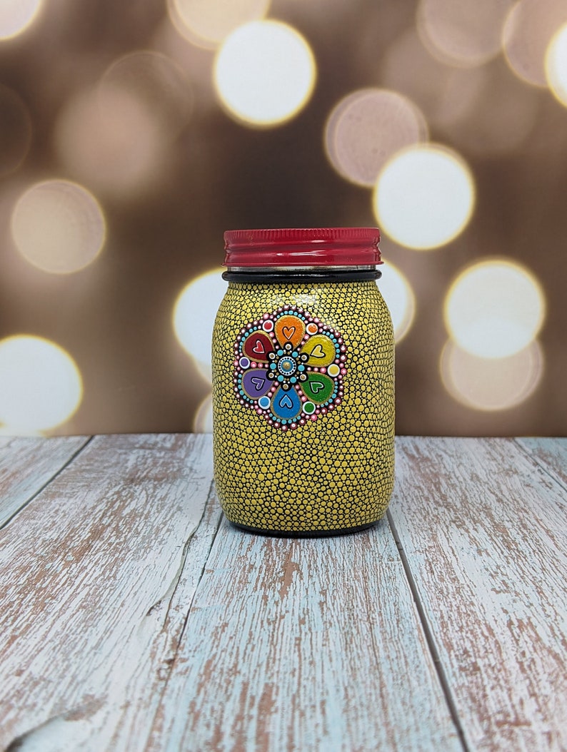 Stash Jar: hand painted glass jar with lid yellow image 2