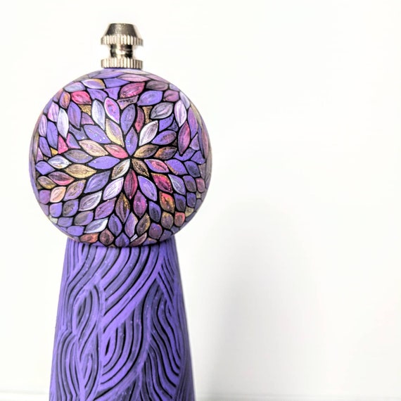 Purple pepper Mill: Hand painted wooden pepper Mill 8.5 inch pepper Mill purple artistic pepper Mill