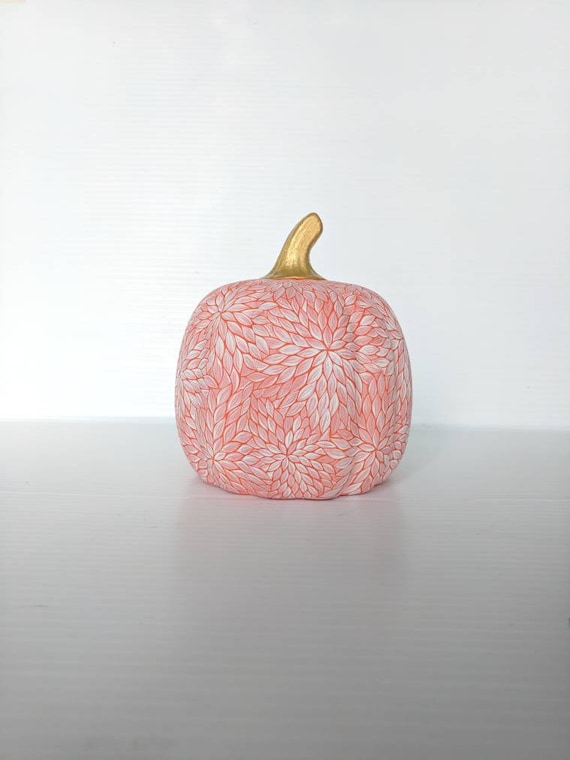Pumpkin: Orange and white ceramic pumpkin hand painted pumpkins