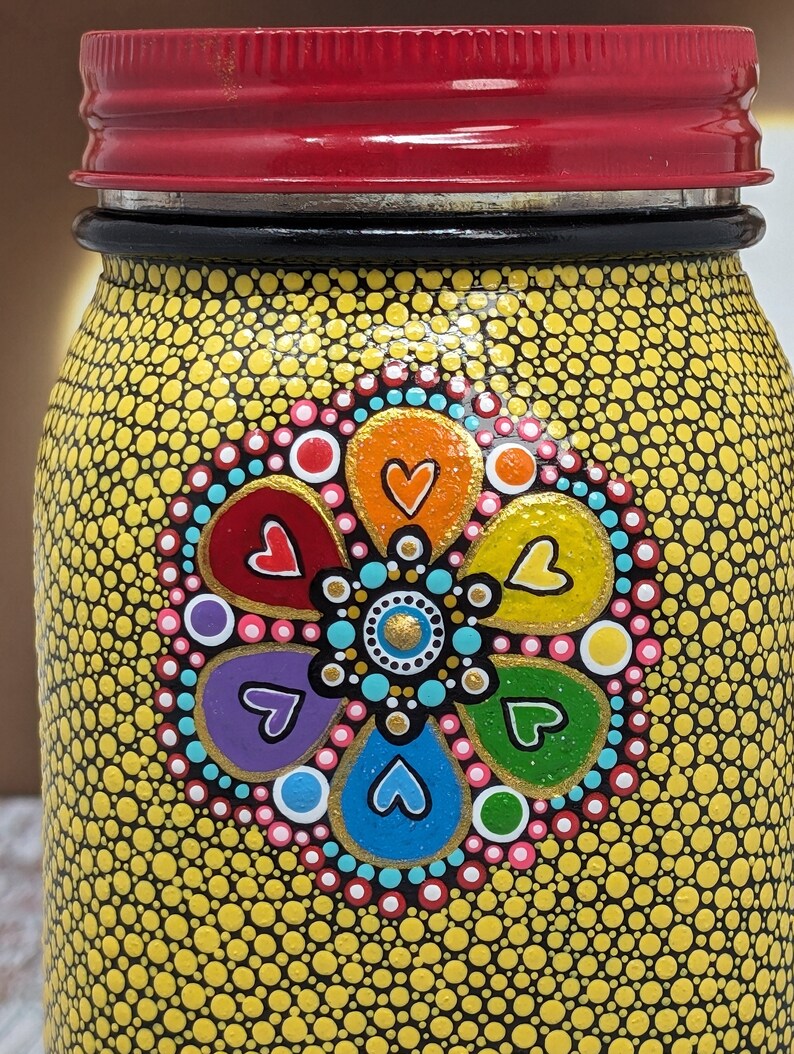 Stash Jar: hand painted glass jar with lid yellow image 8