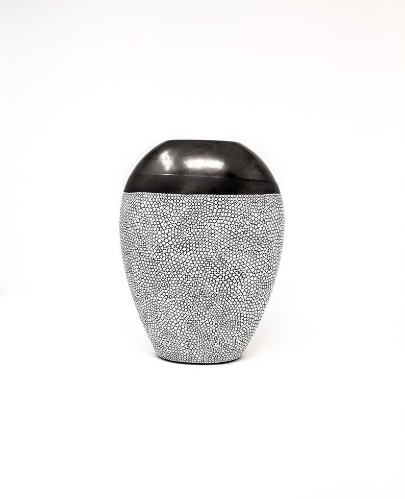 Vase hand painted ceramic vase black and white vase 10 inch tall vase image 1