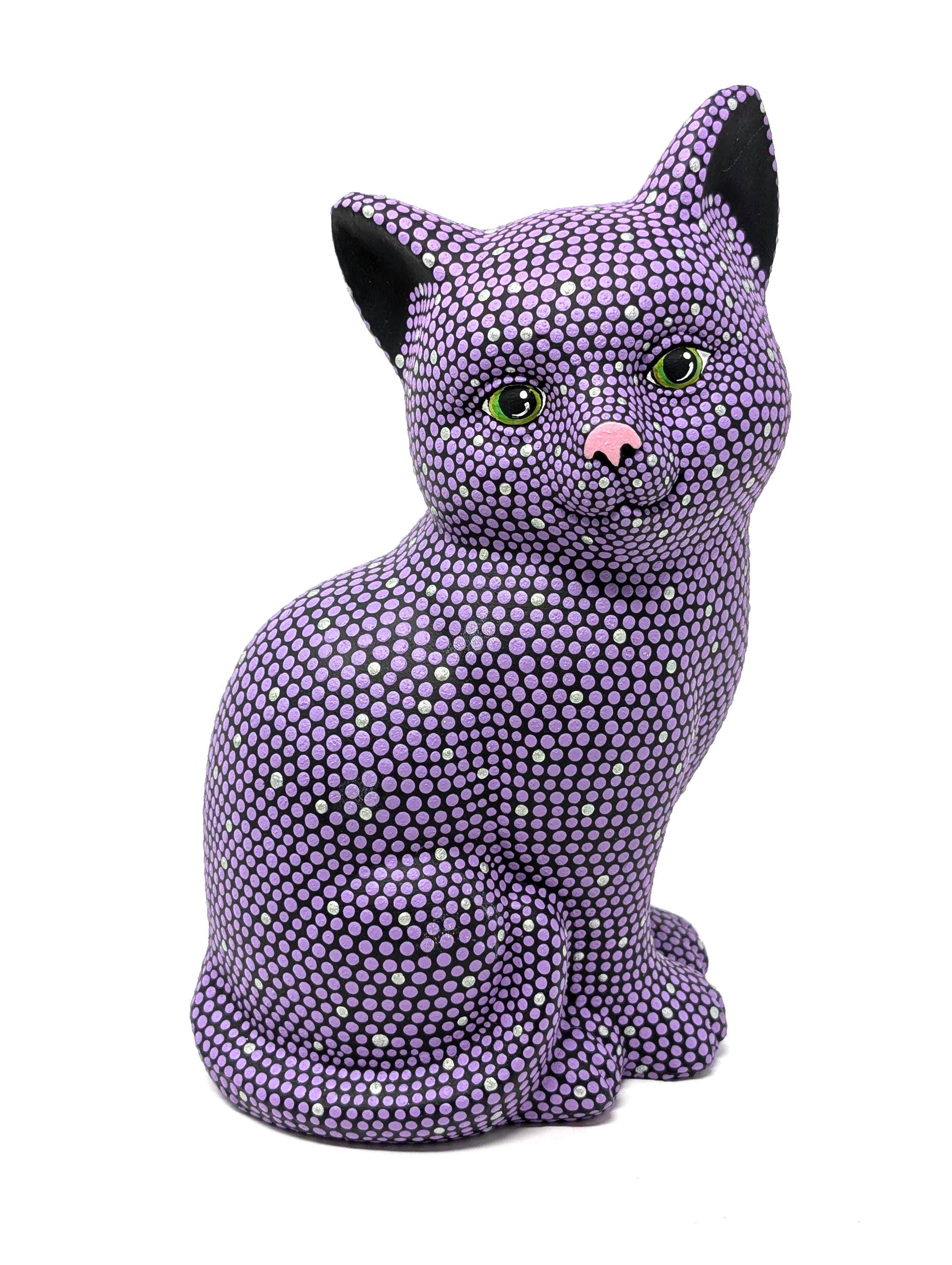 Purple Cat: Hand Painted Ceramic Cat