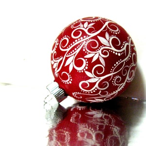 Christmas Ornament: Red and White Ornament Hand Painted Medium Glass Ornament personalize image 1