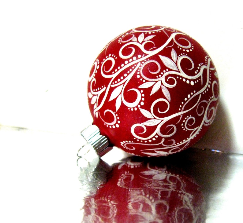 Christmas Ornament: Red and White Ornament Hand Painted Medium Glass Ornament personalize image 1