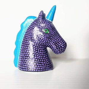 Purple and blue Unicorn small unicorn head figurine. image 2