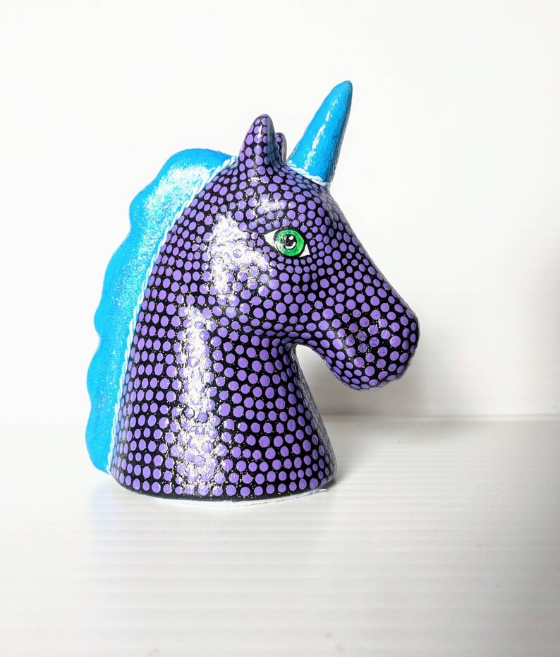 Purple and blue Unicorn small unicorn head figurine. image 2