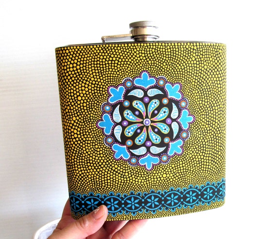 Huge 40oz Flask Hand Painted stainless steel flask ENORMOUS For the serious drinker