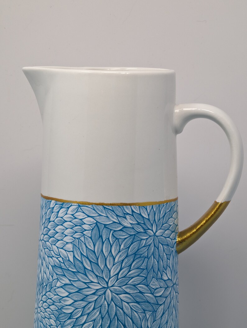 Elegant Pitcher hand painted blue and white image 2