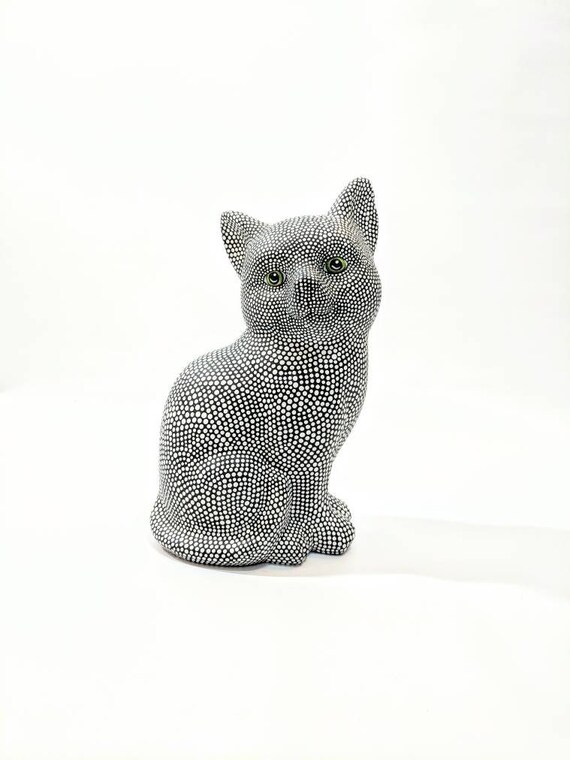 Cat Black and White Cat: Hand Painted Cat Figurine Kitty Cat Art Ceramic Cat Figurine