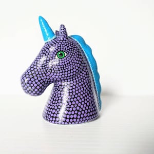 Purple and blue Unicorn small unicorn head figurine. image 1