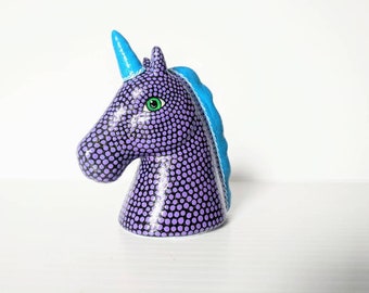 Purple and blue Unicorn small unicorn head figurine.