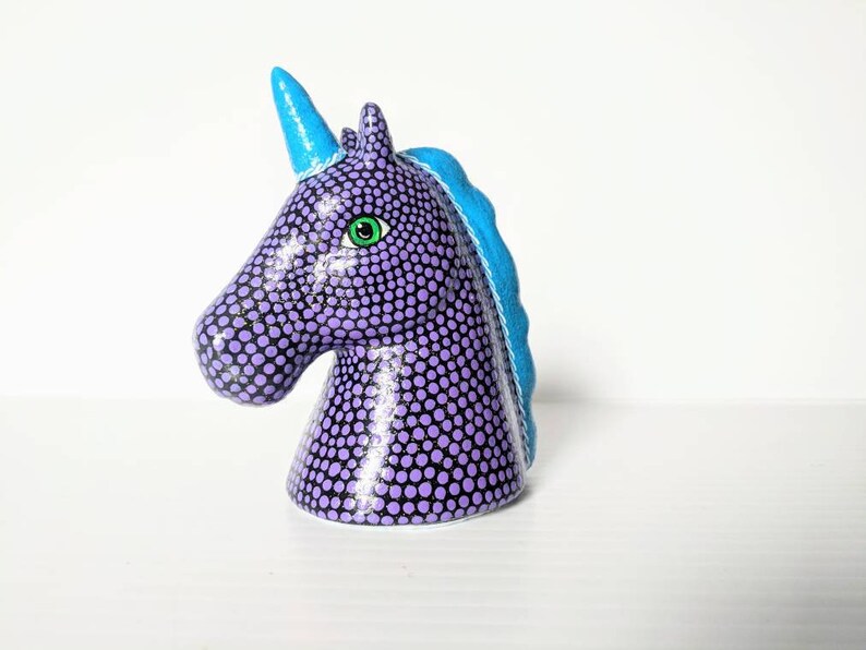 Purple and blue Unicorn small unicorn head figurine. image 1