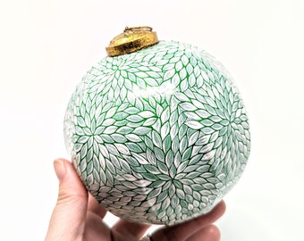 Green and white Hand Painted Glass Ornament