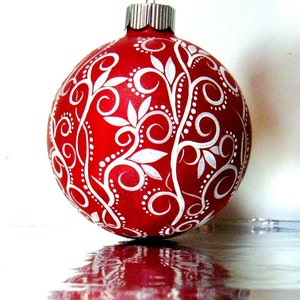 Christmas Ornament: Red and White Ornament Hand Painted Medium Glass Ornament personalize image 3