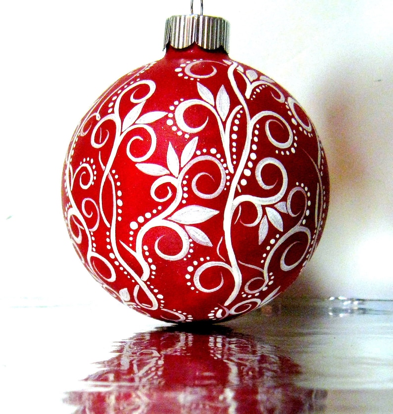 Christmas Ornament: Red and White Ornament Hand Painted Medium Glass Ornament personalize image 3